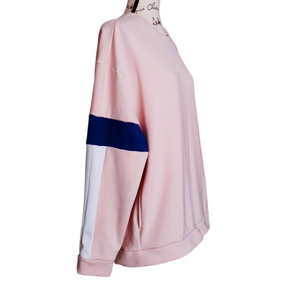 Nike Retro Vibe Fleece Sweatshirt Pouch Pocket Striped Pink Blue White Gray LG - Picture 2 of 7